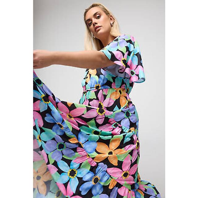 Yours Curve Black Floral Angel Sleeve Maxi Dress, Women's Curve & Plus Size, Yours - 30-32