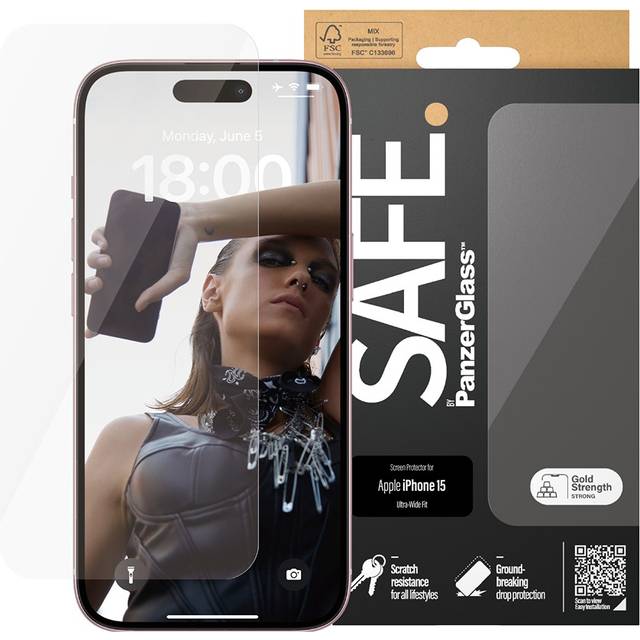 PanzerGlass SAFE. by Screen Protector iPhone 15 Pro | Ultra-Wide Fit