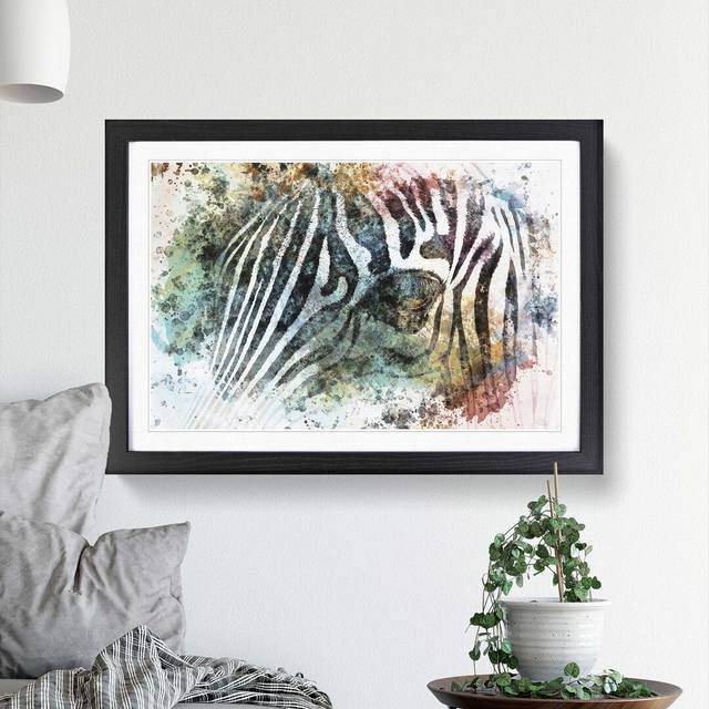 Portrait of a Zebra in Abstract - Picture Frame Painting Print - Black (60cm H x 91cm W x 2cm D)