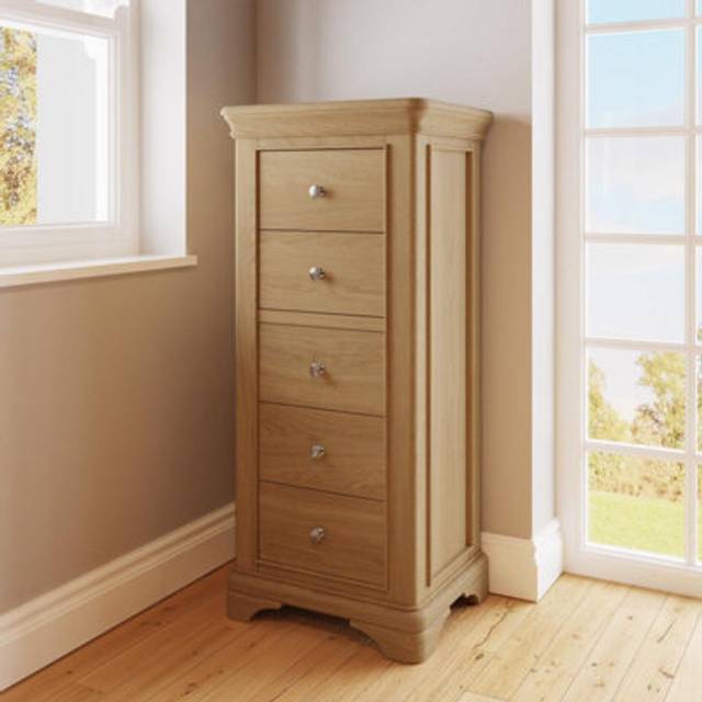 5 Drawer Chest Of Drawers Solid Natural Lacquered Oak Finish Ready Assembled - Brown - One Size
