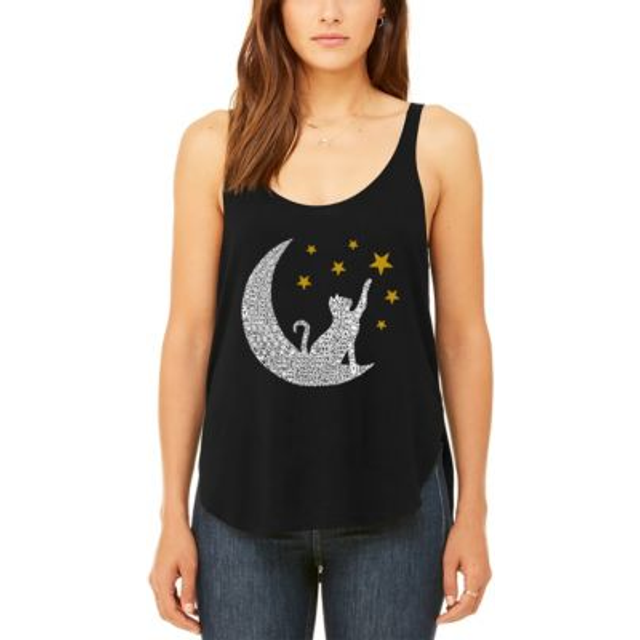 Cat Moon - Women's Premium Word Art Flowy Tank Top - X-Large - Black (X-Large)