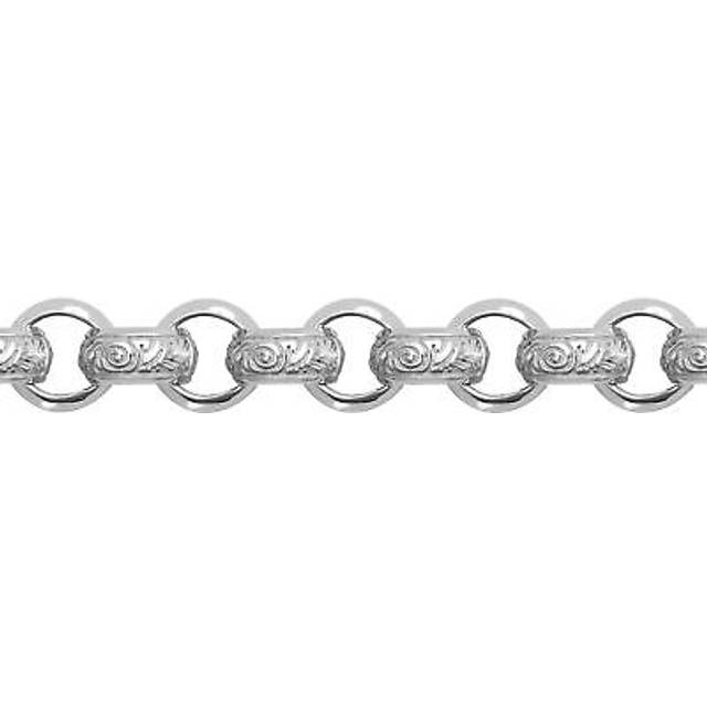 Jewelco London Men's Rhodium Plated Sterling Silver D-Shape Carved Scroll Rococo Belcher 9mm Chain Bracelet, 9 inch 23cm - ACN023A-9