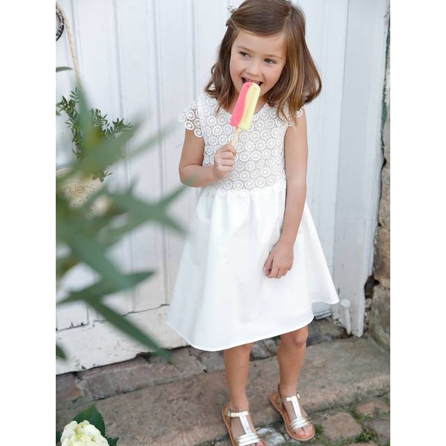 2-in-1 Special Occasion Dress, Macramé Top Layer, for Girls white light solid - WHITE LIGHT SOLID