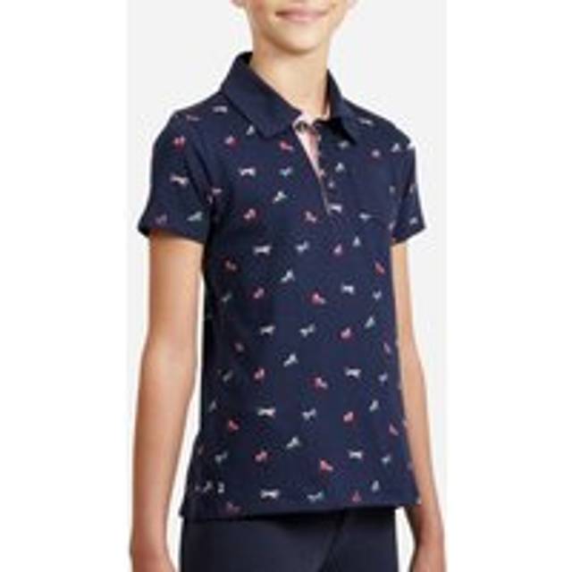 Kids' Horse Riding Short-sleeved Polo Shirt 140 - Navy - Pink/blue