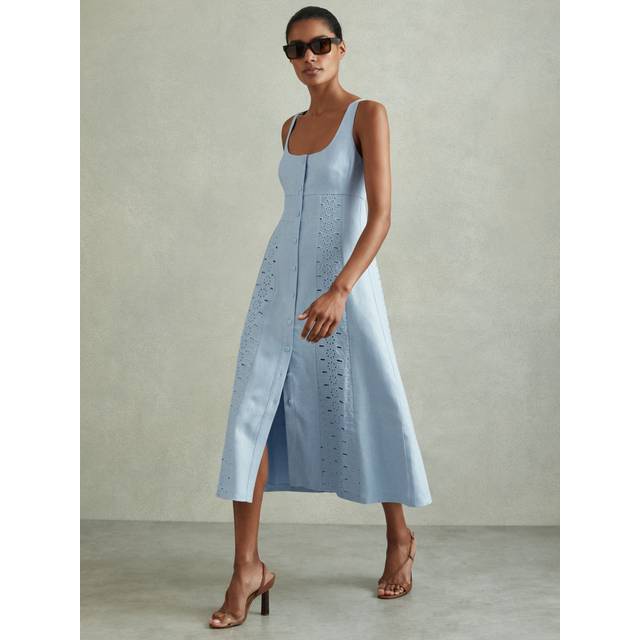 Reiss Womens Blue Clarice Broderie Linen Midi Dress 10