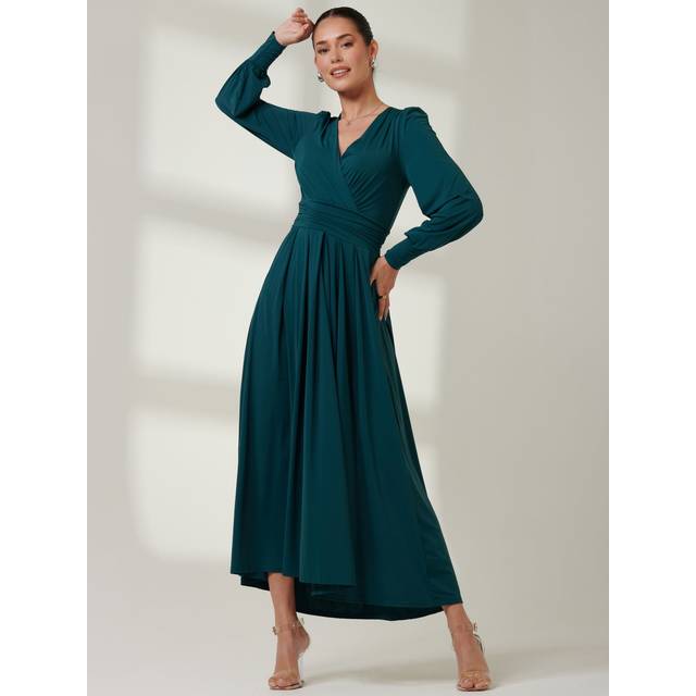 Long Sleeve Soft Silky Jersey Maxi Dress - Dark Green - 10