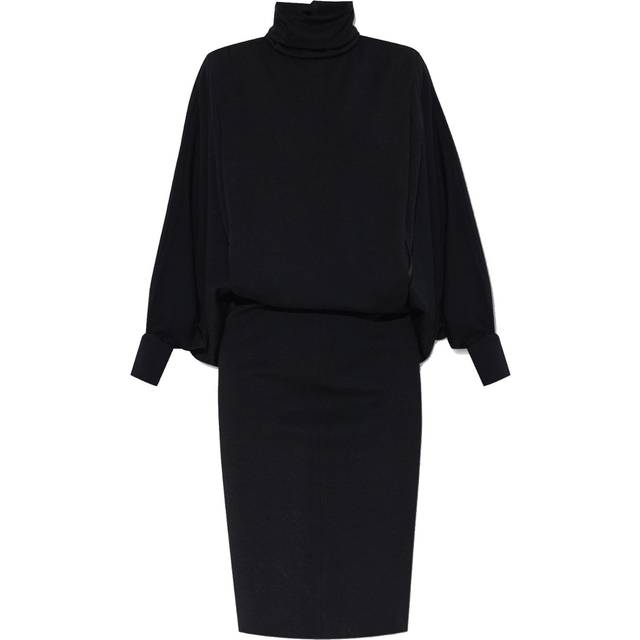 Saint Laurent, Knitted Dresses, female, Black, S, Wool Dress with Stand-up Collar