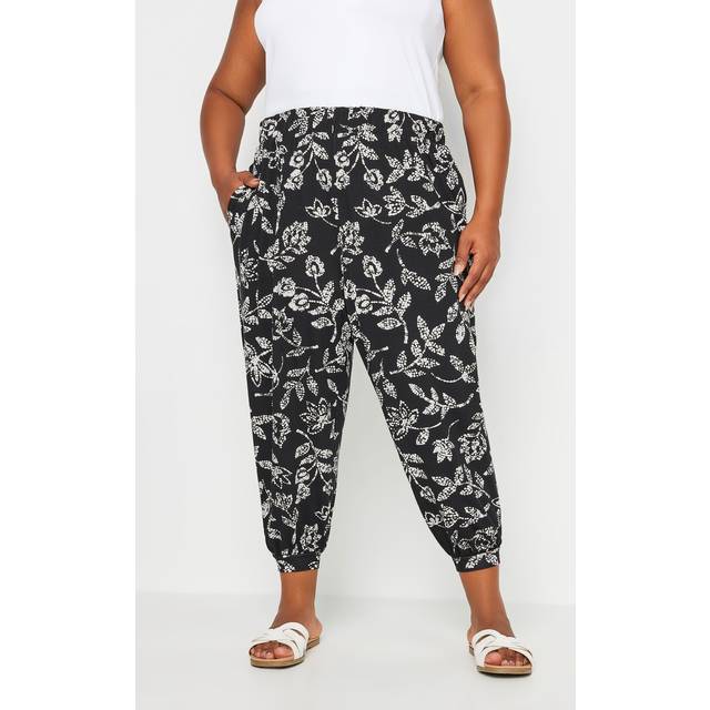 Yours Curve Black Vine Print Cropped Harem Trousers, Women's Curve & Plus Size, Yours - 20