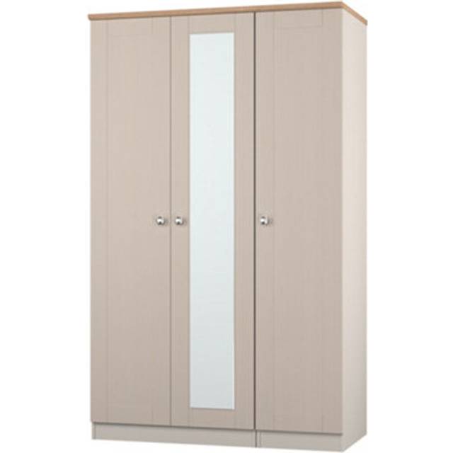 Sussex Tall Mirror Wardrobe Off-white & Light Oak 1 Shelf 111cm