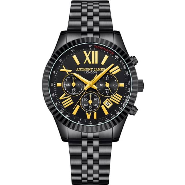 Anthony James Mens Hand Assembled Limited Edition Chrono Sports Black - 5 Year Warranty - One Size