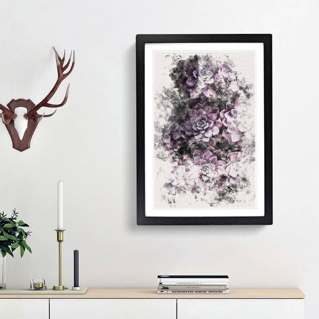 Pretty Purple Succulent Plants - Picture Frame Painting Print - Black Framed (87cm H x 62cm W x 2cm D)