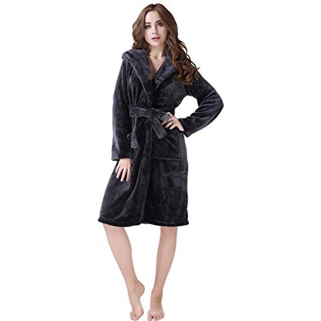Richie House Women Plush Soft Warm Fleece Bathrobe Robe Grey/ Size Lar