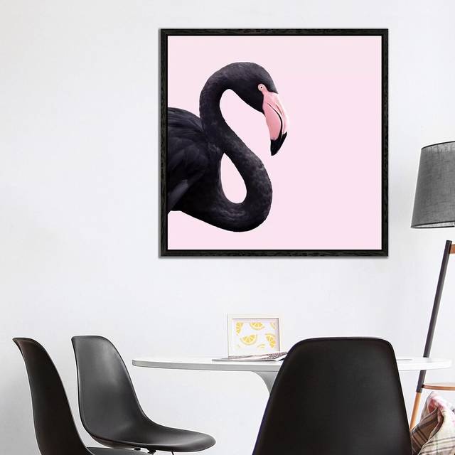 Black Flamingo by Paul Fuentes - Graphic Art Print on Canvas - Black Framed (45.72cm H x 45.72cm W x 3.81cm D)