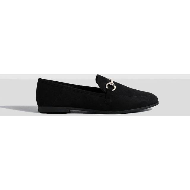 Womens Faux Suede Round Toe Single Bar Trim Loafers - Black - 5, Black
