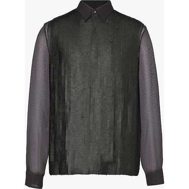 Dries Van Noten Mens Khaki Sheer-sleeve Sequin-embellished Woven Shirt 42 - KHAKI