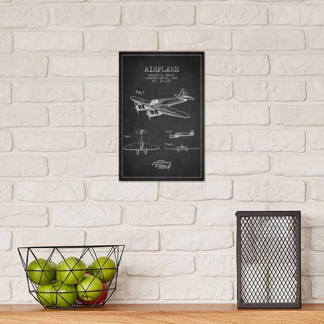Plane Charcoal Patent Blueprint - Wrapped Canvas Graphic Art Print (20.32 cm H x 30.48 cm W)