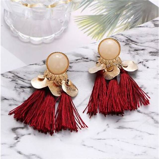 Stunning pearl red gold drop tassle earrings dress fashion ladies jewellery