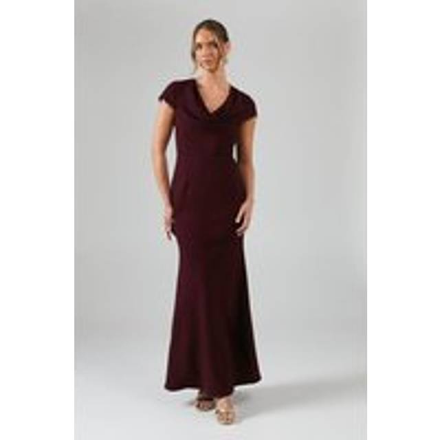 Cowl Front Lace Trim Maxi Bridesmaid Dress - Malbec - 8