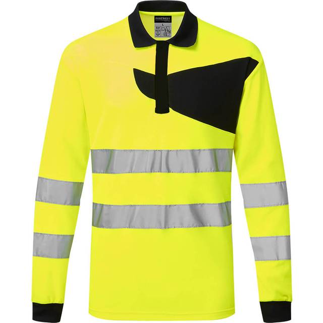 Portwest PW2 Hi-Vis Polo Shirt L/S - Yellow/Black - Medium