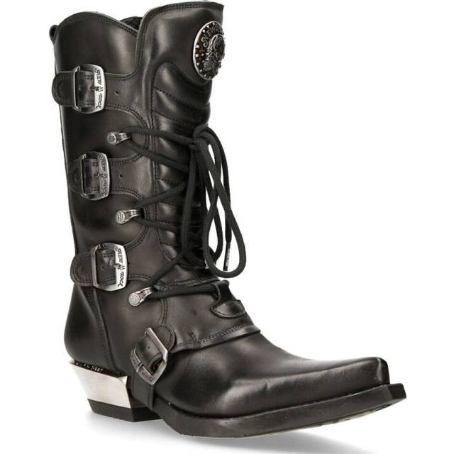 NEW ROCK M-7993-S1 WESTERN COWBOY BOOTS Black Leather Buckle Heavy Biker Shoes