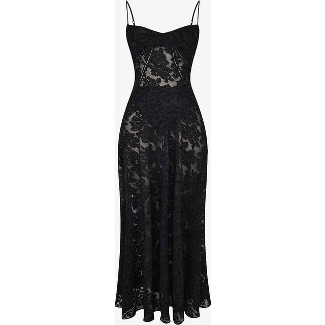 House of Cb Womens Black Seren Corseted Floral-jacquard Woven Maxi Dress M - BLACK