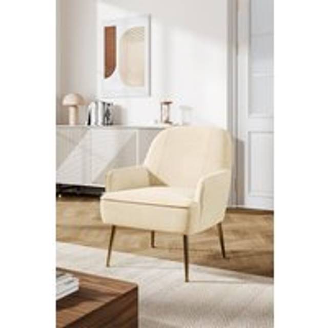 White Contemporary Upholstered Comfy Armchair with Gold-Plated Feet - One Size