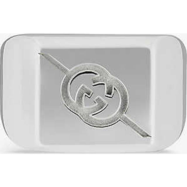Gucci Womens Silver Tag Diagonal Engraved Interlocking G Sterling-silver Ring S - SILVER