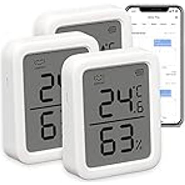 Indoor Thermometer Hygrometer 3 Pack, Indoor Temperature Humidity Sensor with Smart Alert & 68-Day Data Storage, 3In Bluetooth Room Thermometer for