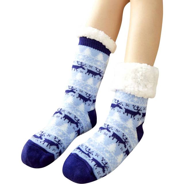 Dam Jultofflorstrumpor Varm Fleecefodrad Stickad Anti-Slip Lounging Vinter Termosockor TYPE E