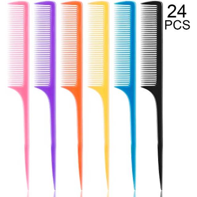 Yaomiao 24 Pieces Plastic Rat Tail Combs Bulk for Hair Stylist Colored Teasing Combs Pin Tail Combs 8.5 Inch Styling Combs with Thin and Lon