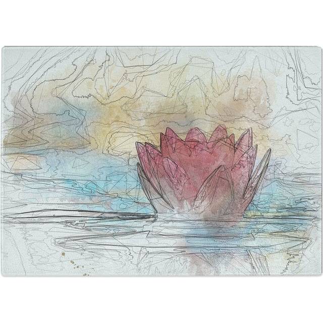 Tempered Glass Pink Water Lily Flower Chopping Board (20 cm x 28.5 cm)
