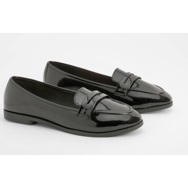 Womens Wide Fit Patent Loafers - Black - 6