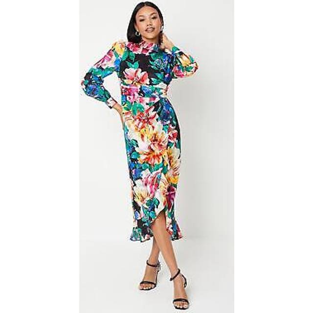 Coast womens floral dress black georgette midi asymmetrical hem elegant