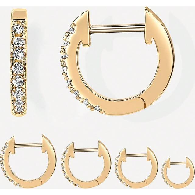 SHEIN 14K Gold Plated Gold 925 Sterling Silver Cubic Zirconia Huggie Earrings,Hypoallergenic Tiny Cubic Zirconia Cartilage Earring Hoops For Girl Women Men,