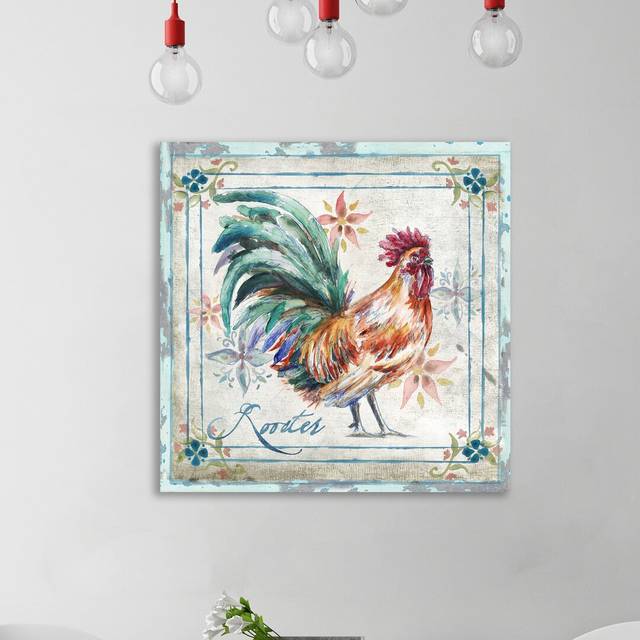 'Rooster II' by Tre Sorelle Studios Watercolour Painting Print on Wrapped Canvas (45.72cm H x 45.72cm W)