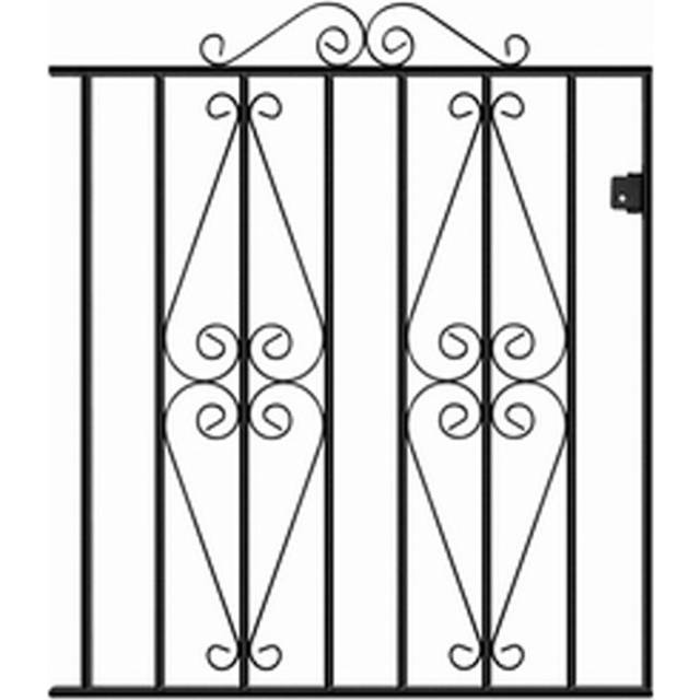 Stirling Scroll Low Flat Top Single Gate - Solid Steel - Fits Gap of 1220 mm x 914 mm High - Electro Galv./Black Powder Coated