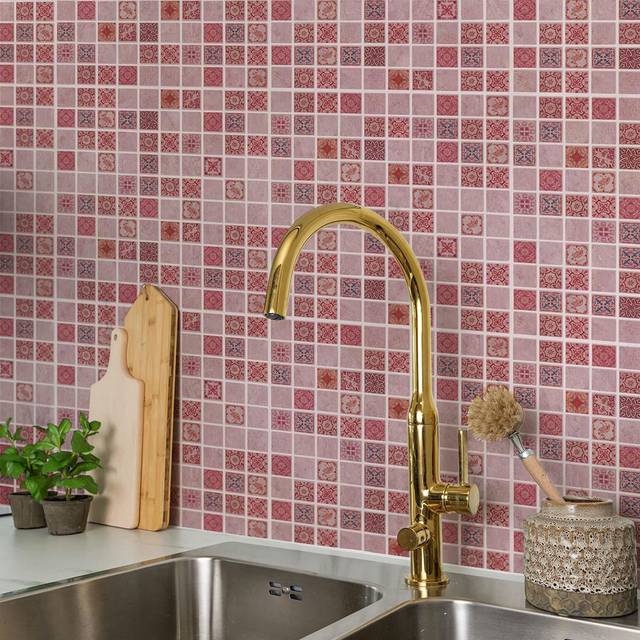 Walplus Pink Marble Vintage Azulejo Mosaic Tile Sticker 24 Pack - 60 x 90cm