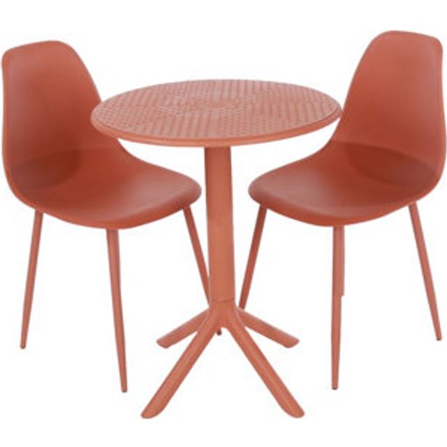 Rimini Cala Outdoor Grade Bistro Table and 2 Chair Set - Plastic/Metal - L60 x W60 x H82 cm - Terracotta - Partially Assembled