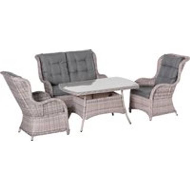 Outsunny Garden PE Rattan Dining Sofa Set, Outdoor 4 Seater Wicker Furniture, High Back Chairs with Cushions for Lawn, Backyard, Mixed Grey Aosom UK