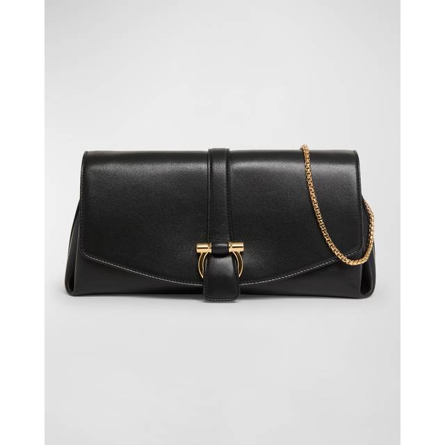 Ferragamo Front Flap Chain-Link Shoulder Bag - Gold Tone (Size H: 6.2 INÃ L: 12.2 IN Ã W:4.3 IN)