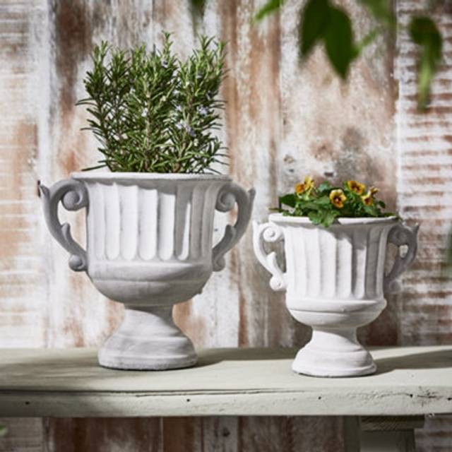 Set of 2 Vintage Style Concrete Grey Small & Large Planter Plant Pot