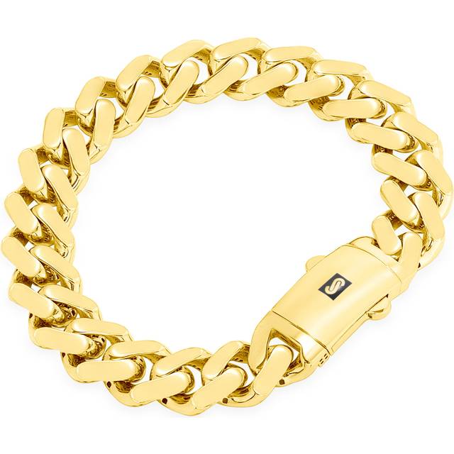 10k yellow gold miami cuban 13mm monaco chain bracelet mens womens 7" 7.5" 8" 9"