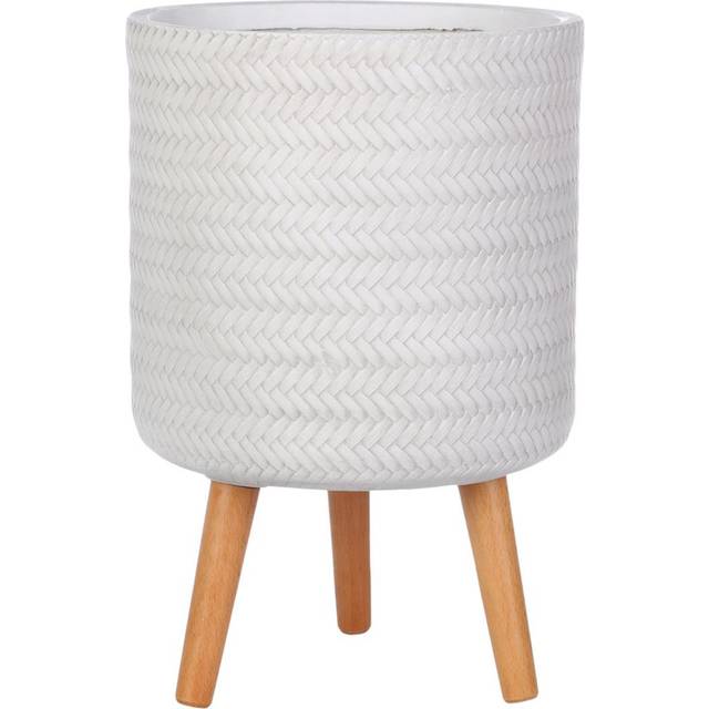 wilko Plaited Style White Indoor Cylinder Plant Pot with Legs 46cm