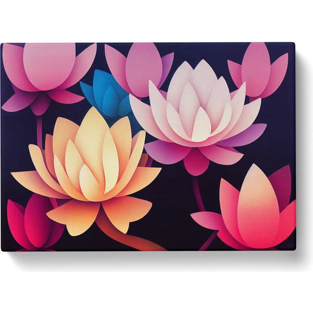 Inspirational Lotus Flowers - Wrapped Canvas Graphic Art - Green;Cream (50cm H x 76cm W x 3cm D)