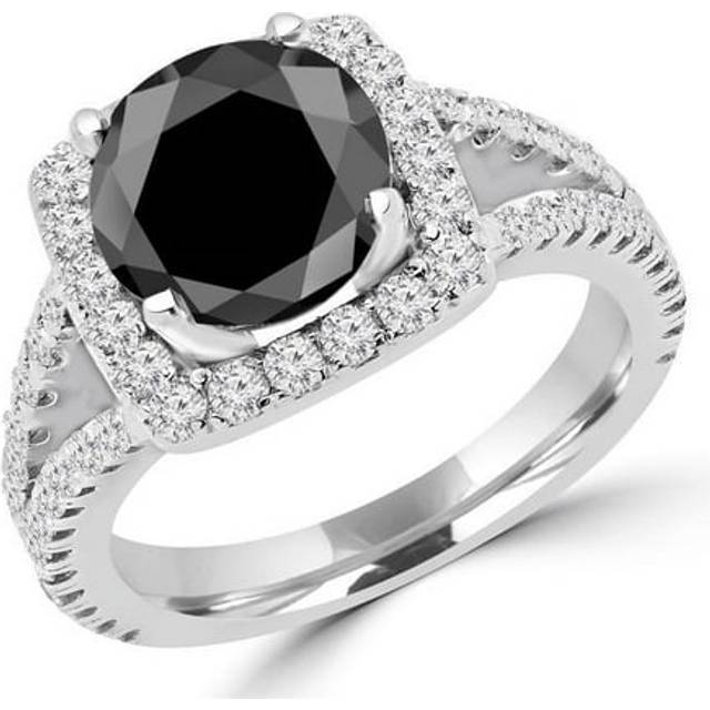 Majesty Diamonds MD160325 4.75 CTW Round Cut BlacK and White Diamond Split ShanK Halo Engagement Ring in 14K