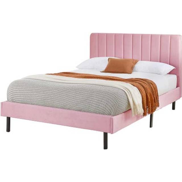 Aspire Furniture Rosella Double Pink Plush Velvet Bed Frame
