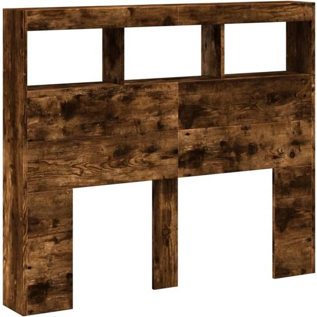 vidaXL Headboard Cabinet with LED Smoked Oak 120x17x102 cm - Brown