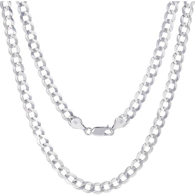 14k White Gold Mens 6mm Solid Cuban Curb Chain Italian Pendant Necklace 16 -30