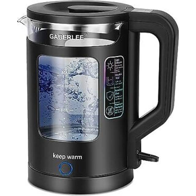 GABERLEE Electric Kettle, 1.7L, 3000W Fast Boil Quiet Glass Kettle with Blue LED, Auto Shut-Off and Boil-Dry Protection, Mesh Filter, Keep Warm