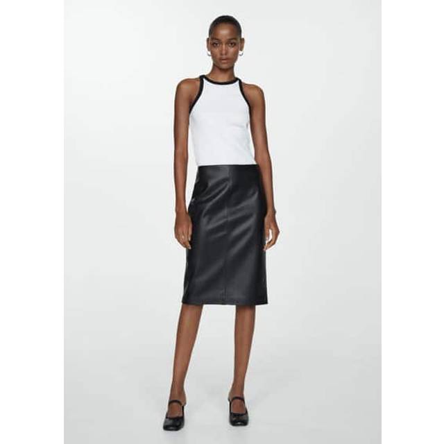 Mango Faux Leather Pencil Skirt, Black